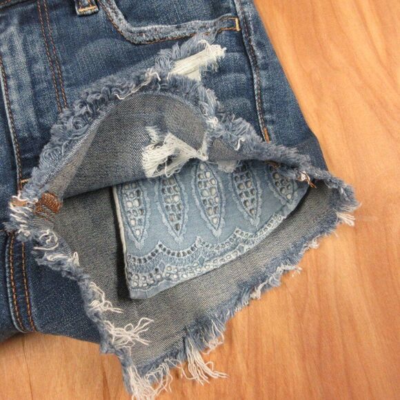 AMERICAN EAGLE Hi-Rise Shortie Womens Size 0 Frayed Hem Ripped Denim Jean Shorts - Picture 6 of 16